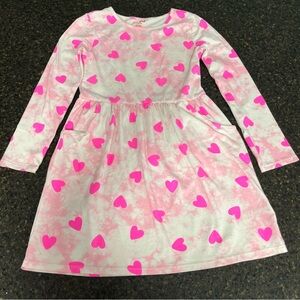 NWOT Cat & Jack Pink Tie Dye & Hot Pink Heart Pattern Long Sleeve Dress Pockets